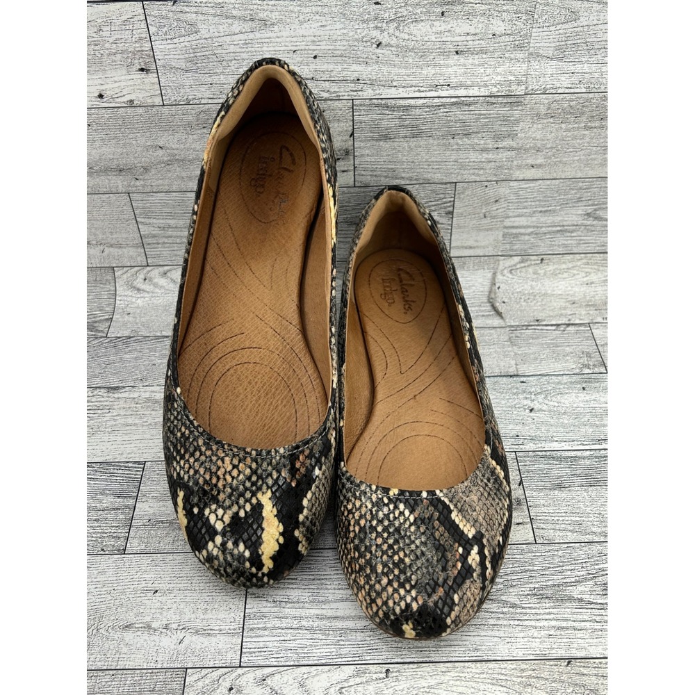 Clarks Indigo Women Snakeskin Print Ballet Flats Grey Tan 64415 Size 7.5 M